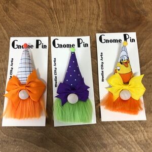 Fun Whimsical Halloween Gnome Pin Brooch Handmade Gift Guide Purple Green Orange